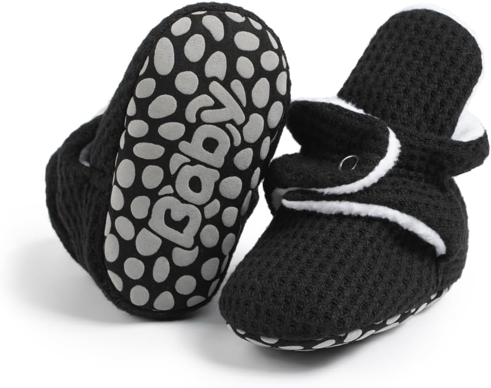 

HsdsBebe Унисекс Новорожденные Детские Хлопковые Пинетки с Нескользящей Подошвой для Малышей Мальчиков и Девочек Зимние Теплые Флисовые Носочки-Обувь, A02/Black