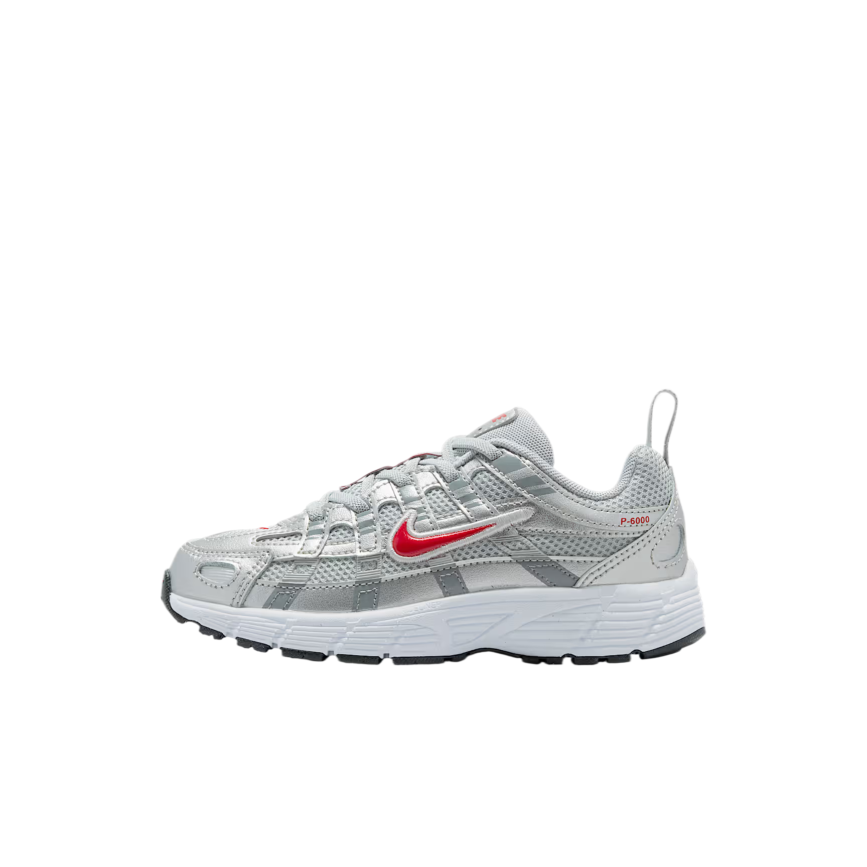 P 6000 Кожаные, текстильные дышащие низкие кроссовки для бега Kids' Nike, metallic серебряный/серебряный/cool серый/gym красный