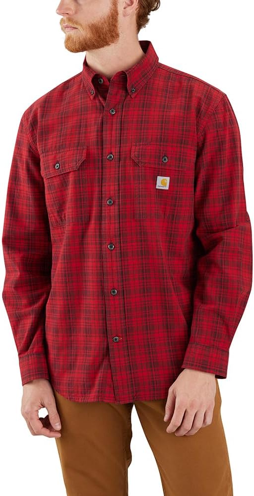 

Carhartt мужская рубашка в клетку с длинным рукавом, свободного кроя, из плотного шамбре, Crabapple