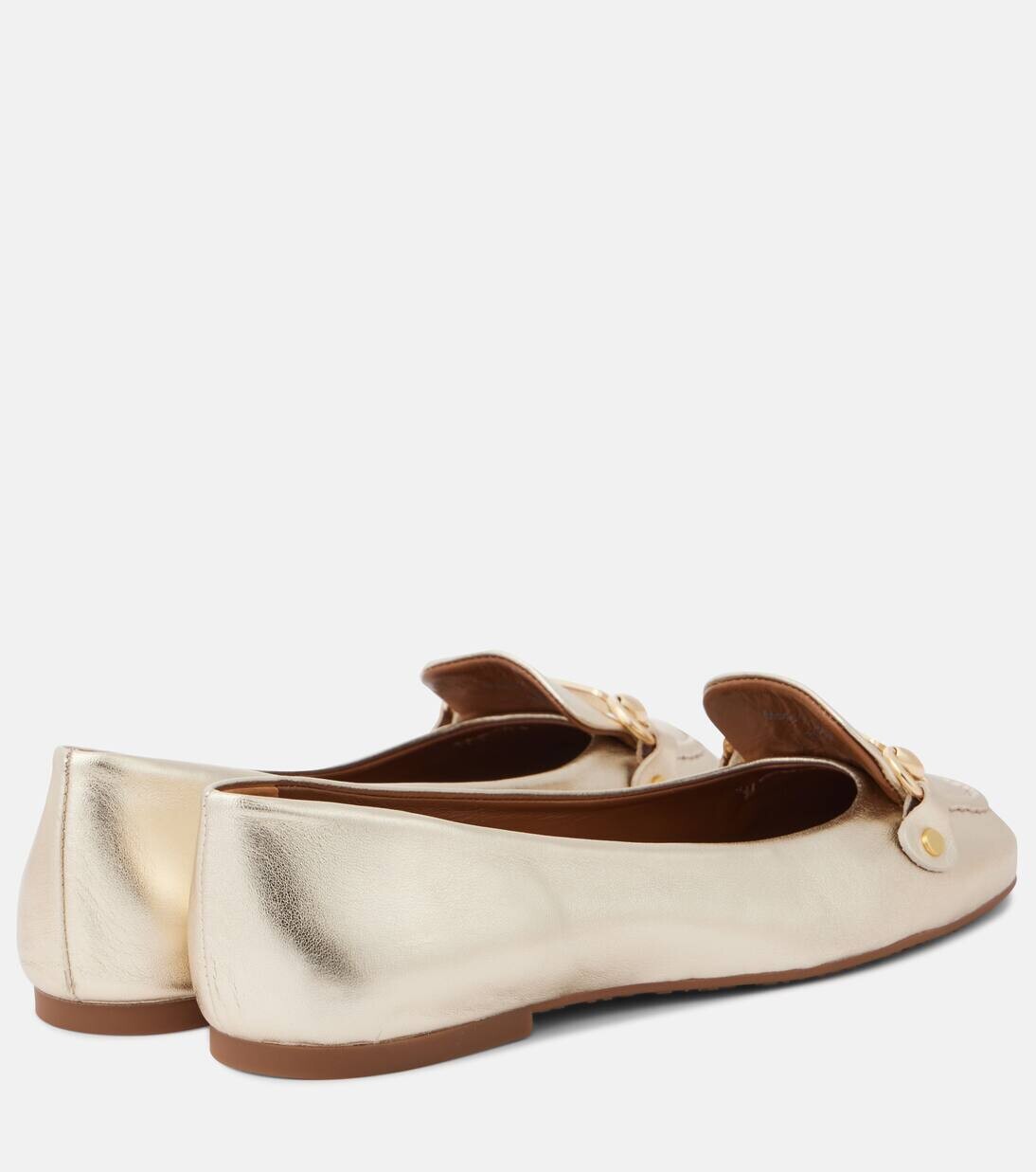 Фирменные балетки из металлизированной кожи See By Chloé, цвет light gold — фото 3