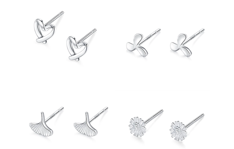 

Серьги-гвоздики женские AWD, Daisy+Apricot Leaf+Windmill+Cut-Out Heart