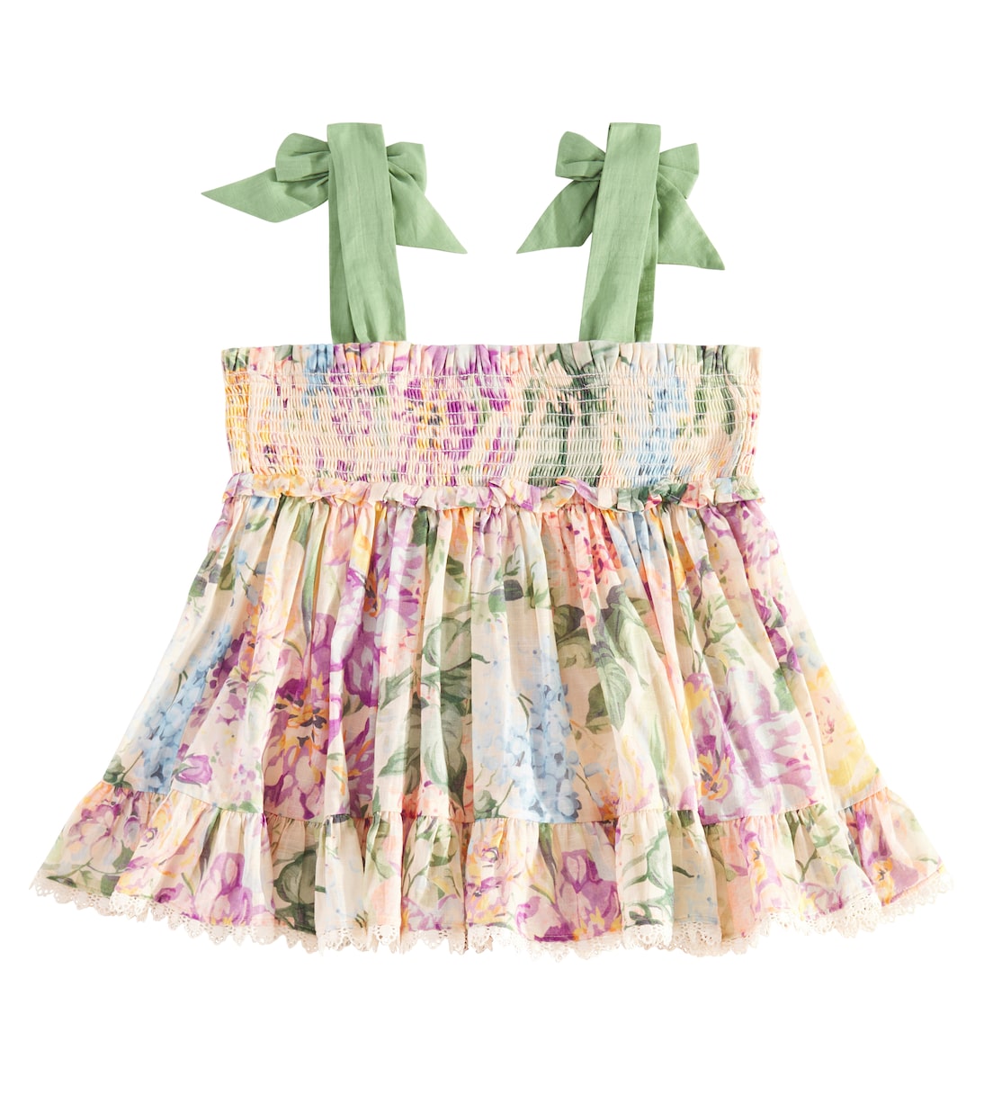 Топ из хлопка Halliday с цветочным принтом и сборками Zimmermann Kids, Multi Watercolour Floral — фото 4