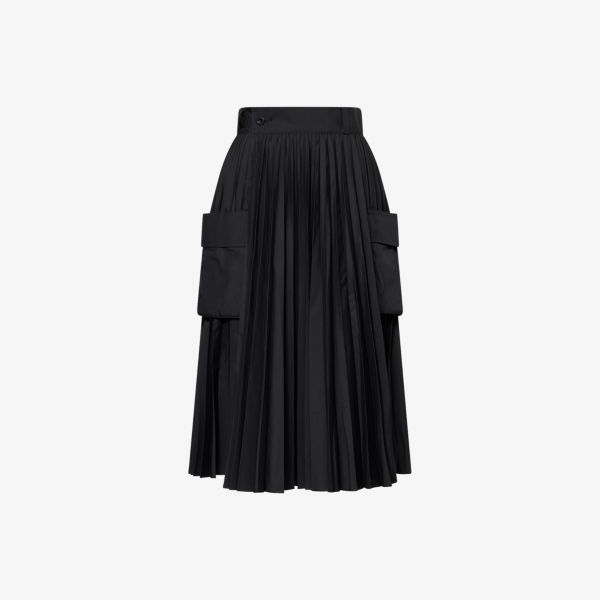 

Складная миди-юбка с запахом из ткани Sacai, черный