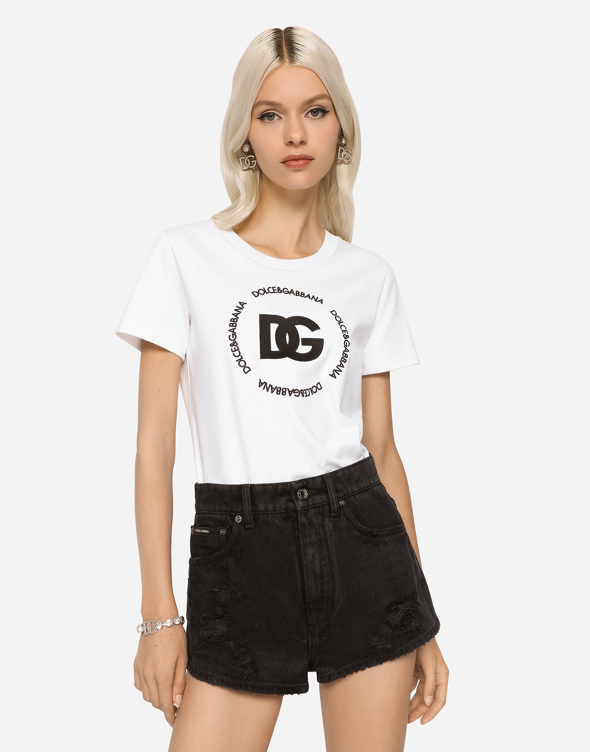 Футболка из интерлока с логотипом dg Dolce & Gabbana, белый — фото 3