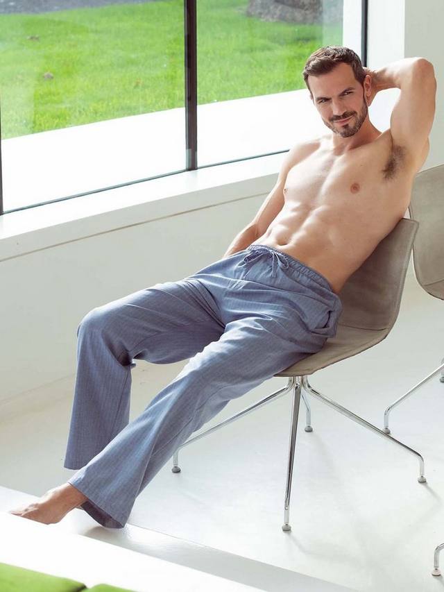 

Брюки-пижама из хлопкового твила ёлочкой British Boxers, Garrison Blue