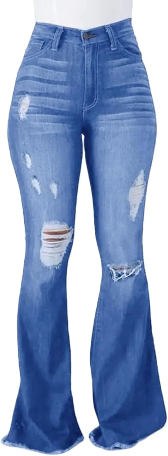 

Рваные джинсы Bell Bottom для женщин, эластичные скинни с высокой талией