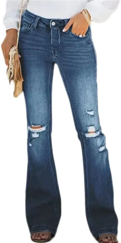 

Andongnywell женские джинсы-клеш с высокой талией