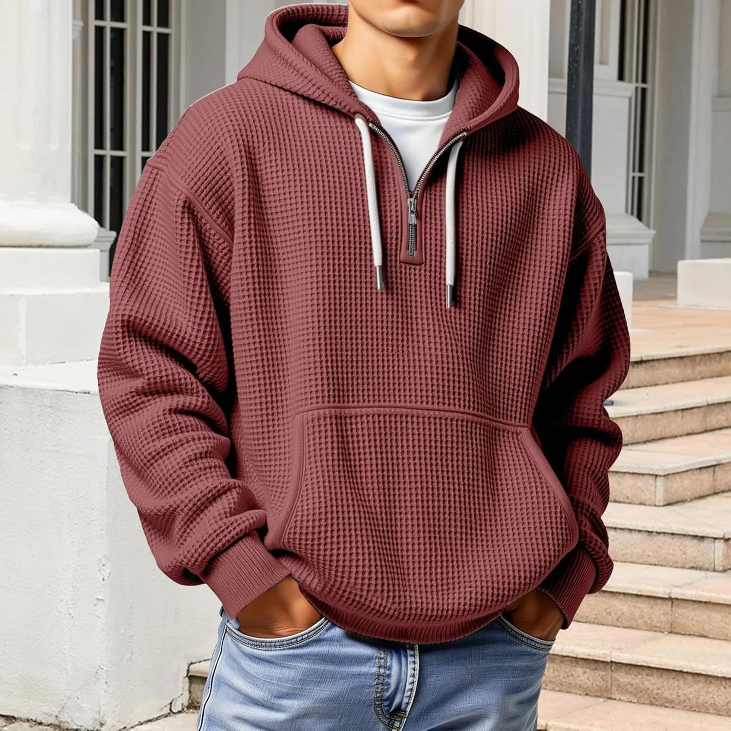 Толстовка мужская Knit Hoodie Pullover Quarter Zip — фото 2