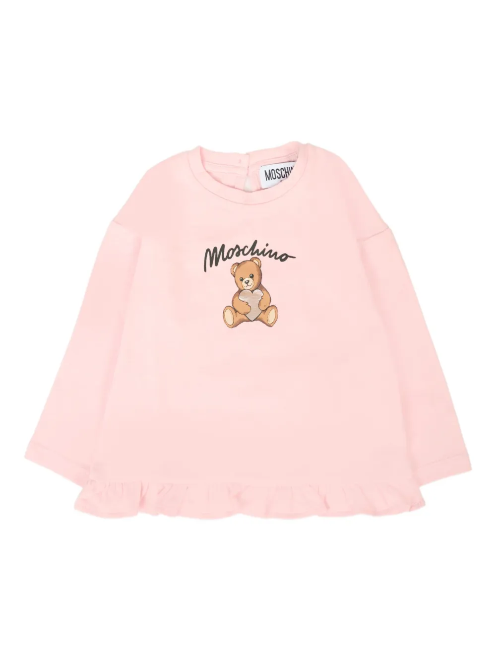 

Футболка с принтом плюшевого мишки и оборками Moschino Kids, розовый