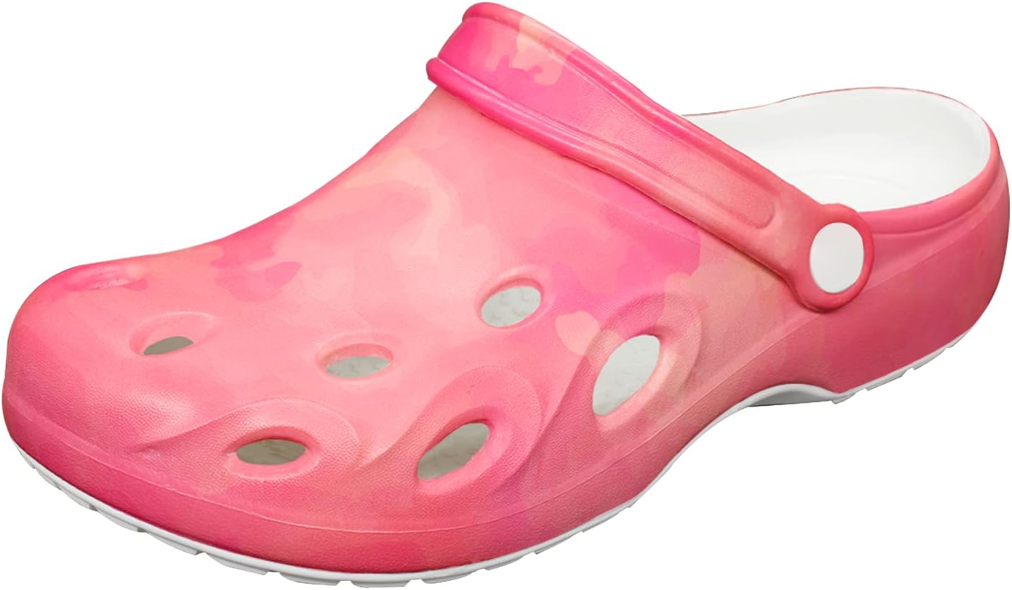 

Мужские и женские классические клогги FolHaoth с эффектом тай-дай, мягкая амортизирующая подошва, садовая обувь с поддержкой свода стопы, противоскользящие сандалии для улицы, пляжа, душа и дома, розовый