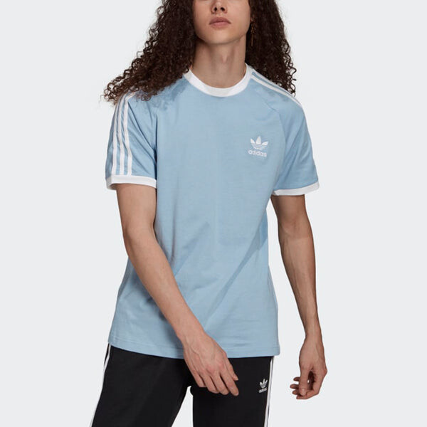 Футболка оригиналы три полоски ssport круглый вырез короткий рукав мужчины Adidas, голубой — фото 2