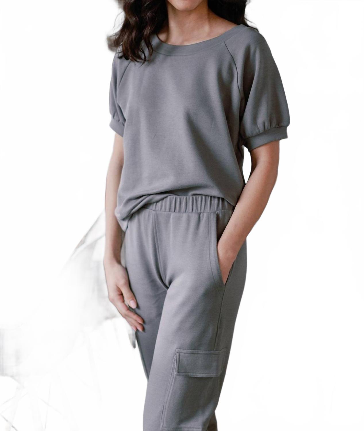 

Беркли Пуф Короткий Рукав Раглан Свитшот из Бамбука и Органического Хлопка в Космическом Сером Yala, серый