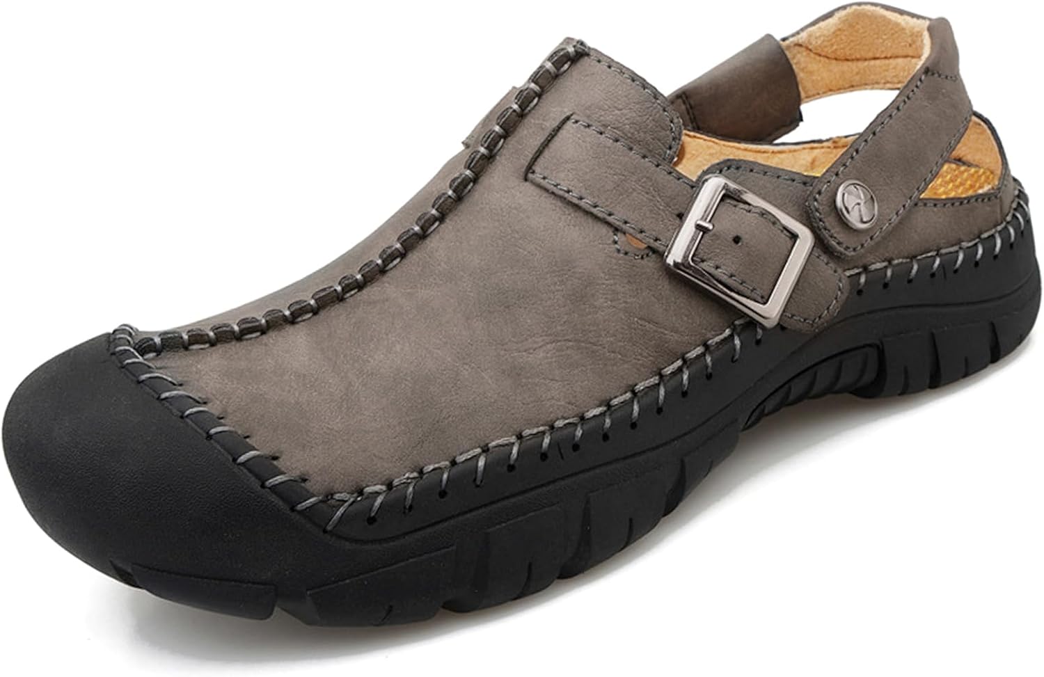 

Мужские кожаные сандалии Lossarye с закрытым носком, летние, ручной работы, водонепроницаемые, нескользящие, на лето, для активного отдыха, пляжные шлепанцы, хаки