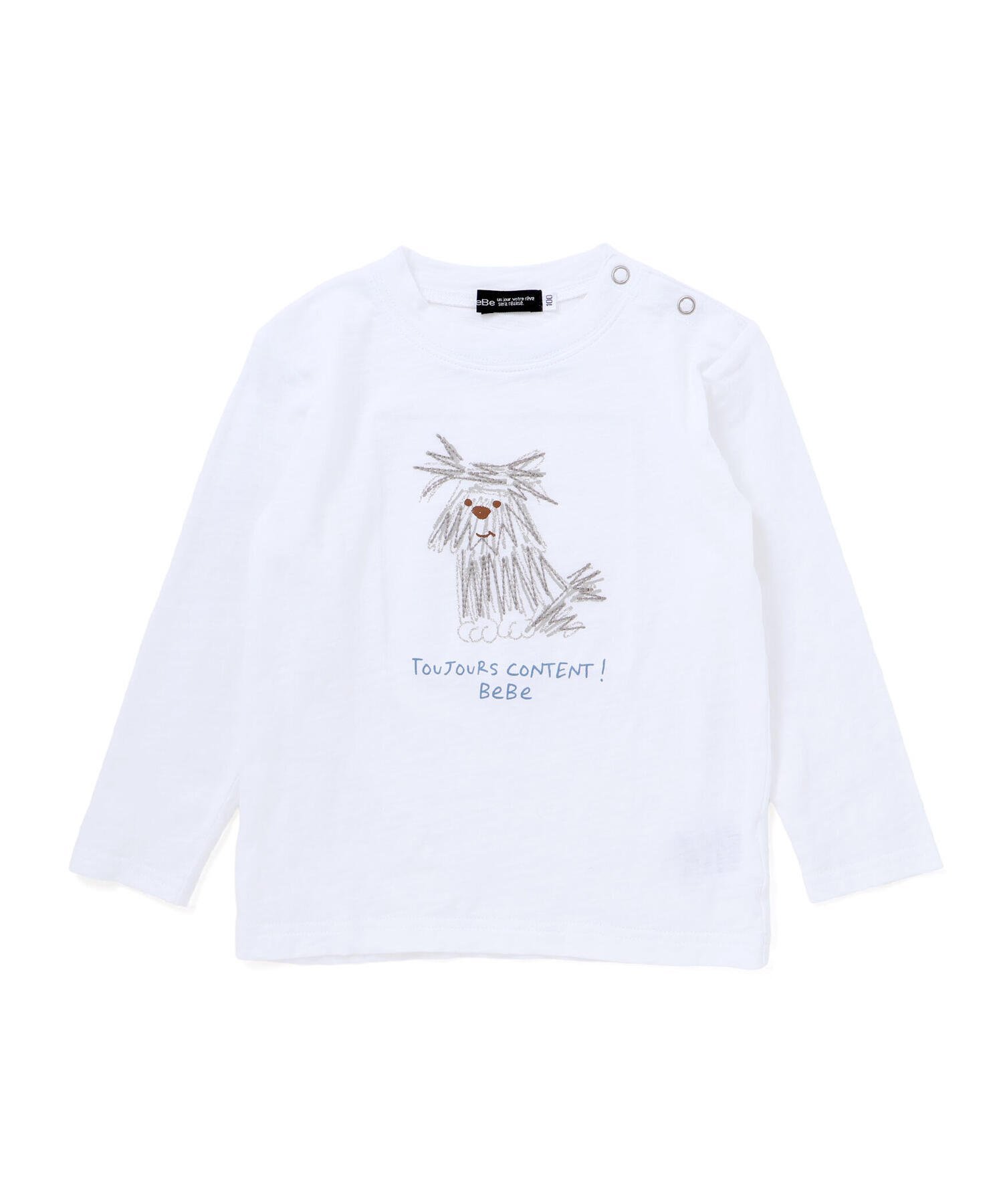 Футболка с длинным рукавом из фактурной джерси с принтом собаки (80-100 см) BeBe, White — фото 3