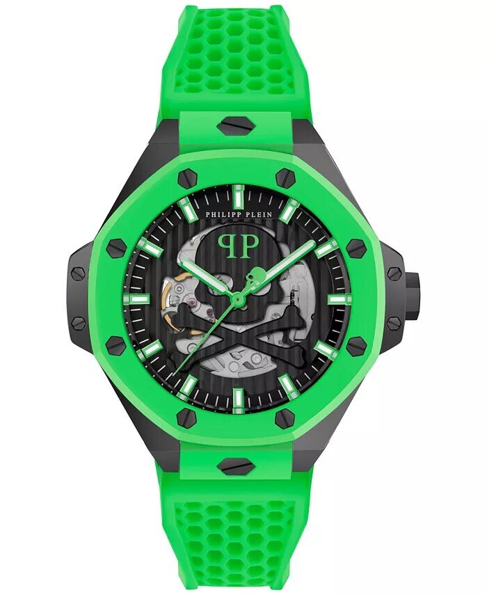 

Мужские автоматические часы Skeleton Royal Green с силиконовым ремешком, 46 мм Philipp Plein, черный