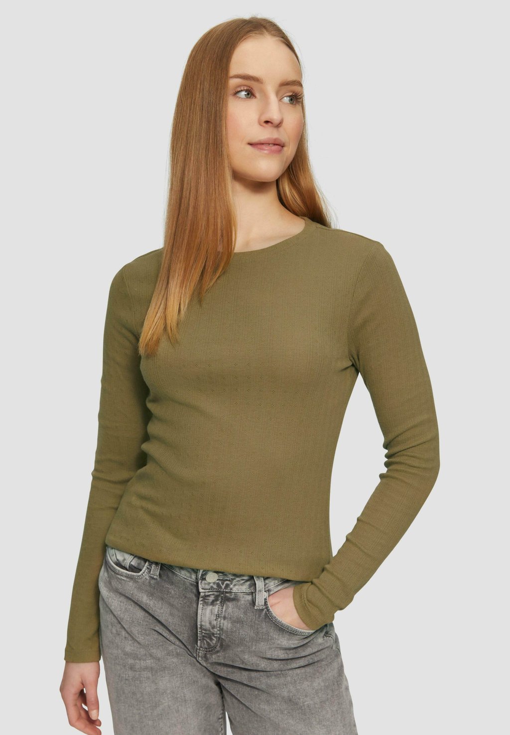 

Топ с длинными рукавами SLIM FIT À AVEC MOTIF AJOURÉ QS, темно-зеленый