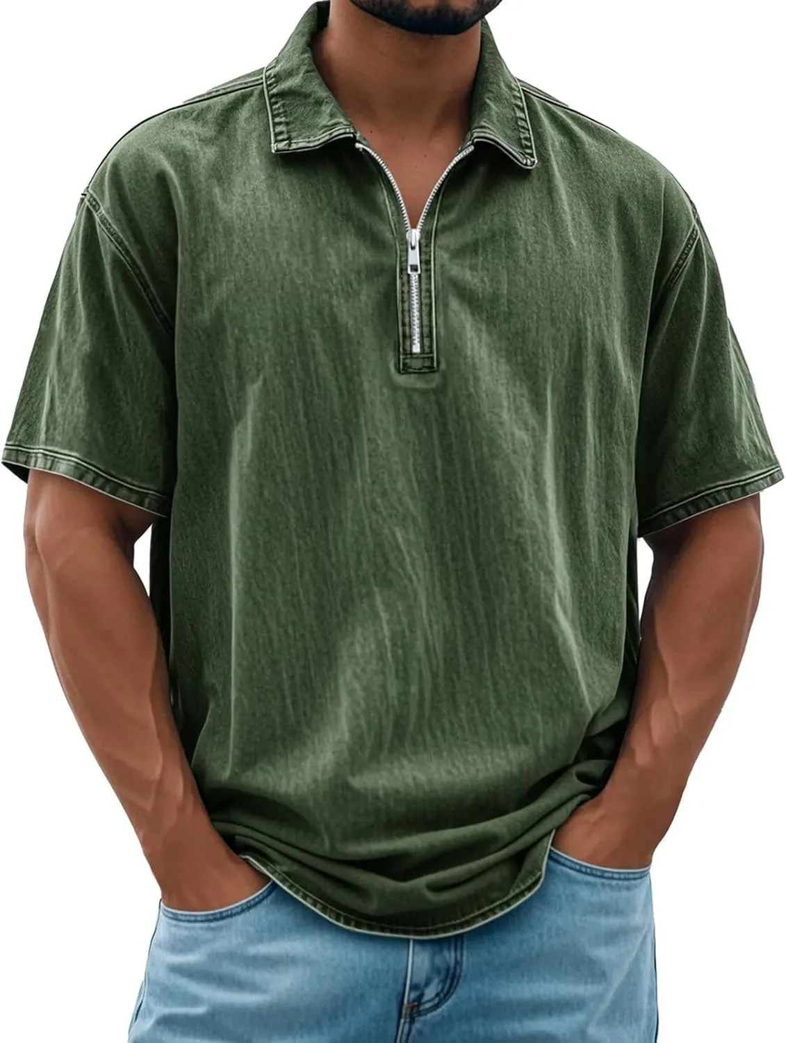 

Мужская футболка-поло Vintage Polo с коротким рукавом и молнией на 1/4 Thatrich