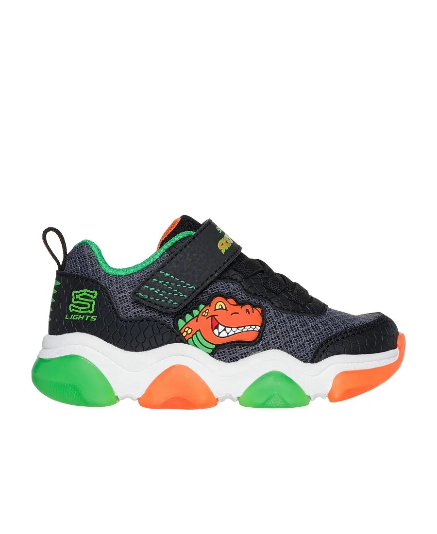 Детские кроссовки Mighty Glow 2.0 - Dino Bolt с подсветкой и ремешком от Finish Line Skechers, черный, белый — фото 2