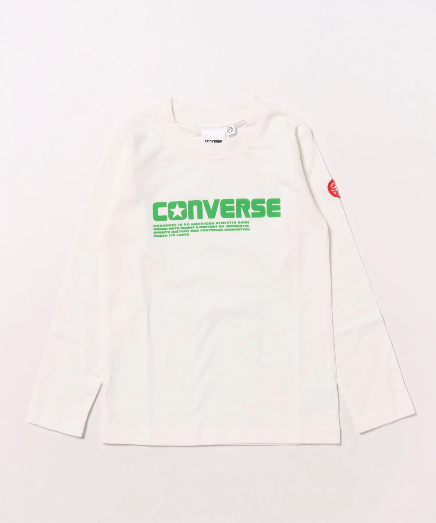 Детская футболка с длинным рукавом CONVERSE с логотипом оф-белая