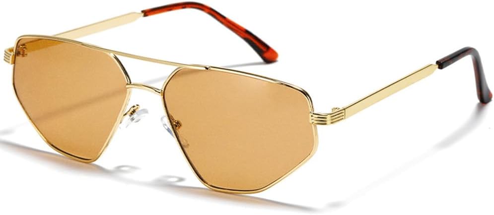 

Металлические роскошные солнцезащитные очки для женщин и мужчин, с двойным лучом, «кошачий глаз», многоугольные, неправильной формы, с защитой от УФ-излучения UV400 HVTVTLA, Gold Tea