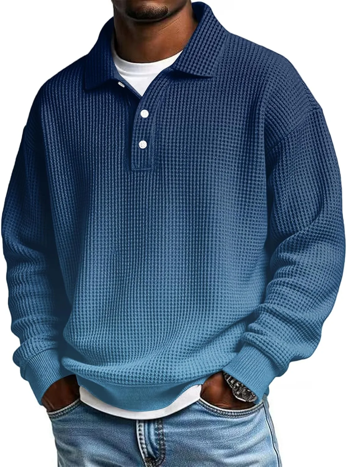 

Футболка-поло с длинным рукавом Waffle для мужчин Big and Tall THMENKHT