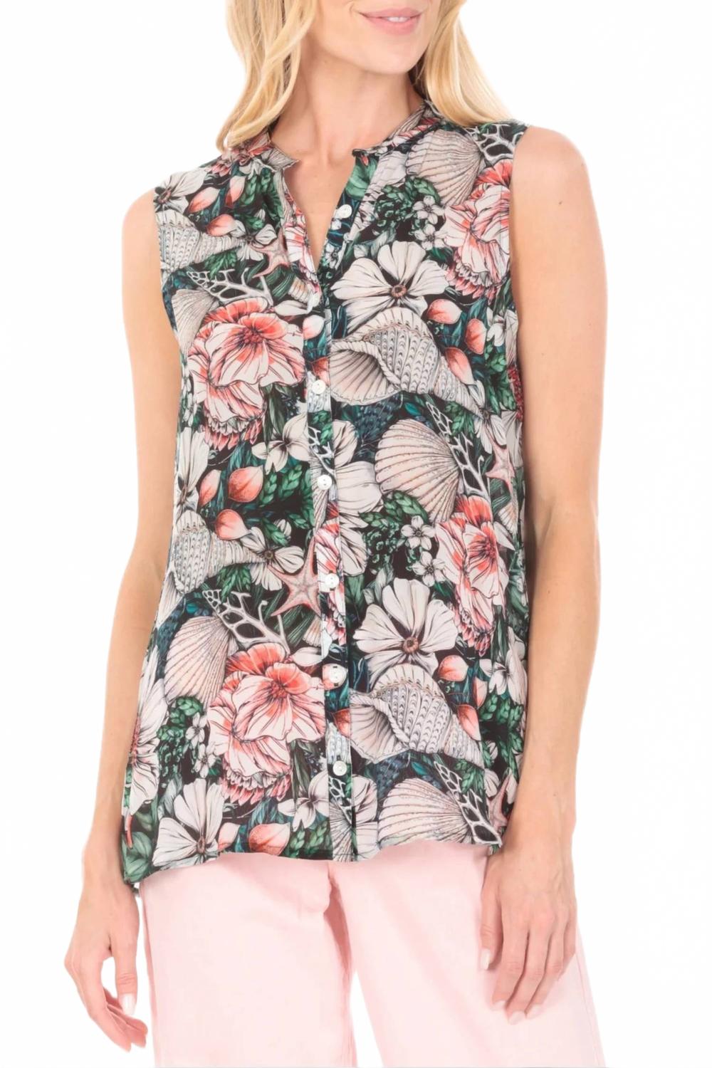 

Футболка-топ с пуговицами в морском цветочном принте APNY, The Sea-Side Floral Print
