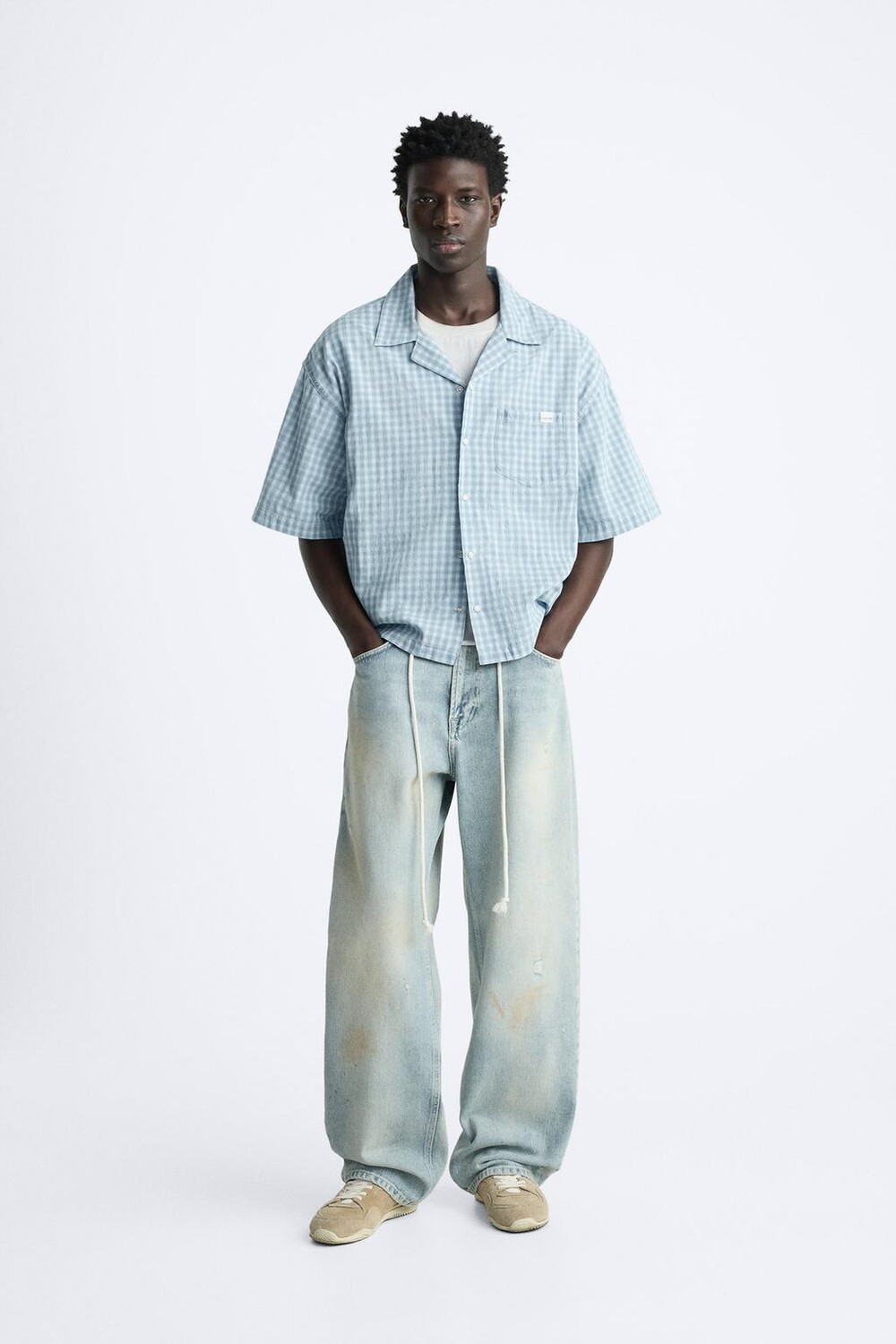 

Клетчатая джинсовая рубашка ZARA, синий