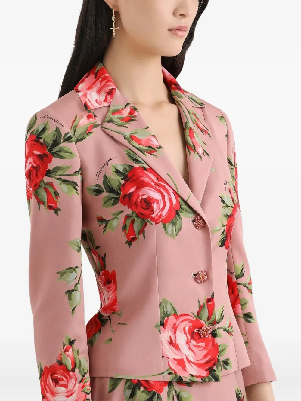 Жакет с цветочным принтом и пуговицами Dolce & Gabbana, розовый — фото 4