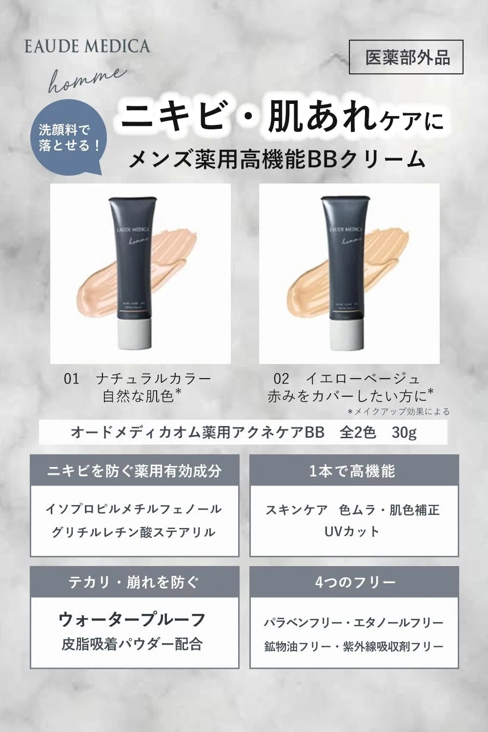 BB-крем для мужчин от акне Eau de Medicaom Medicine Acne Care, оттенок 02 желто-бежевый, 30 г Eau De Medica Homme — фото 3