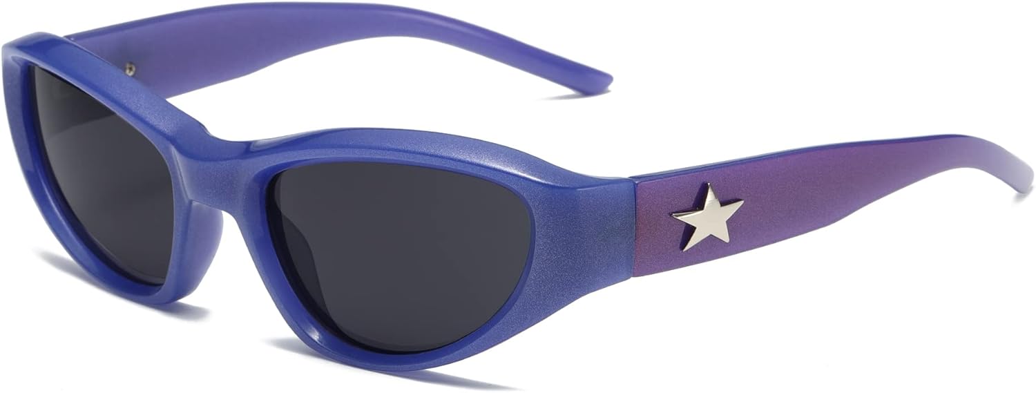 

Солнцезащитные очки Cyxus Y2k Oval Blue Star для женщин, футуристические солнцезащитные очки с обтекаемой формой для женщин и мужчин, модные спортивные солнцезащитные очки Swift Oval 1084, 03 - Future Dusk Y2k Sunglasses
