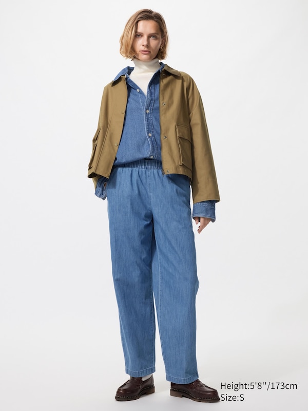 

Хлопковые брюки свободного кроя до щиколотки (под деним, удлиненные) Uniqlo, 65 blue