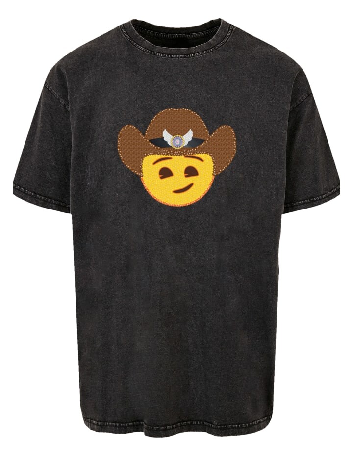 

Футболка emoji couture Oversize T-Shirt Smiling sequin yellow face cowboy hat, черный