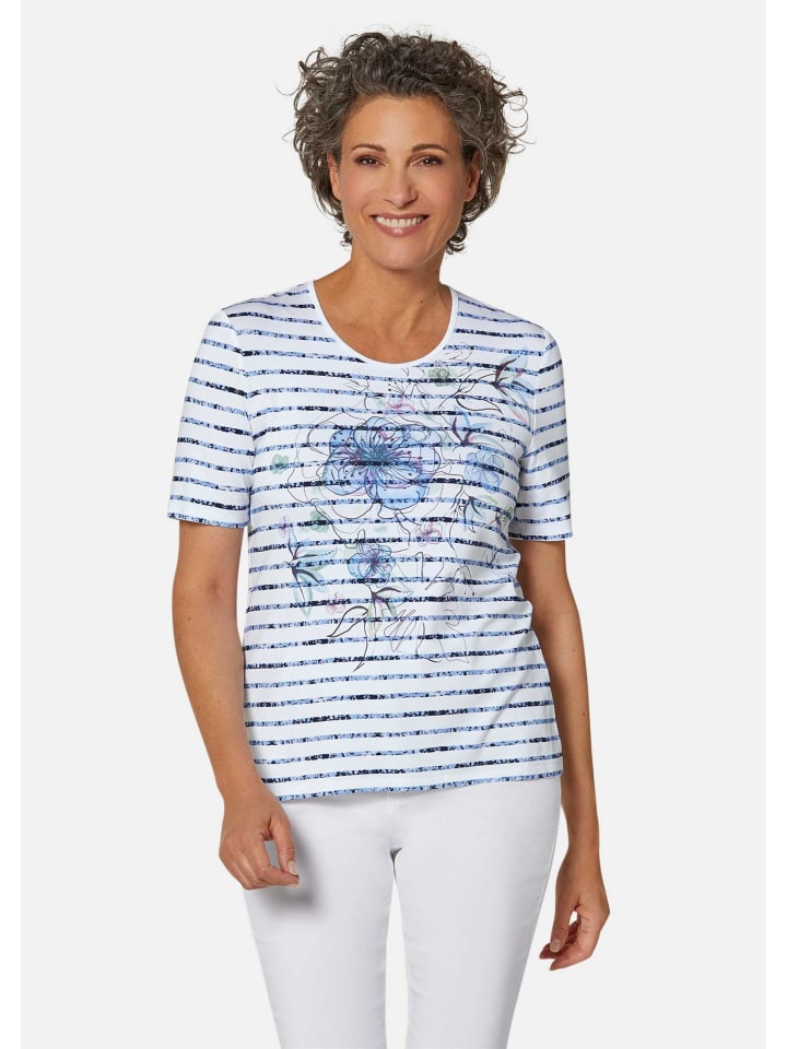 

Футболка с принтом: Удобная футболка с принтом в цветочную полоску дымчато-синего цвета/полоска. GOLDNER, Синий, Футболка с принтом: Удобная футболка с принтом в цветочную полоску дымчато-синего цвета/полоска. GOLDNER