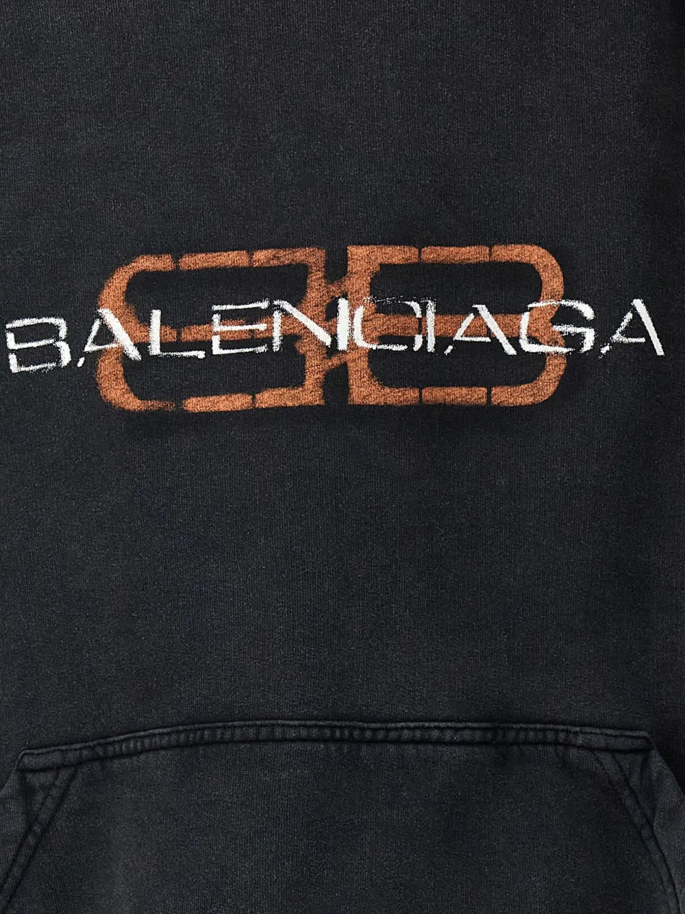 Худи с принтом на груди и карманом-кенгуру Balenciaga, черный — фото 3