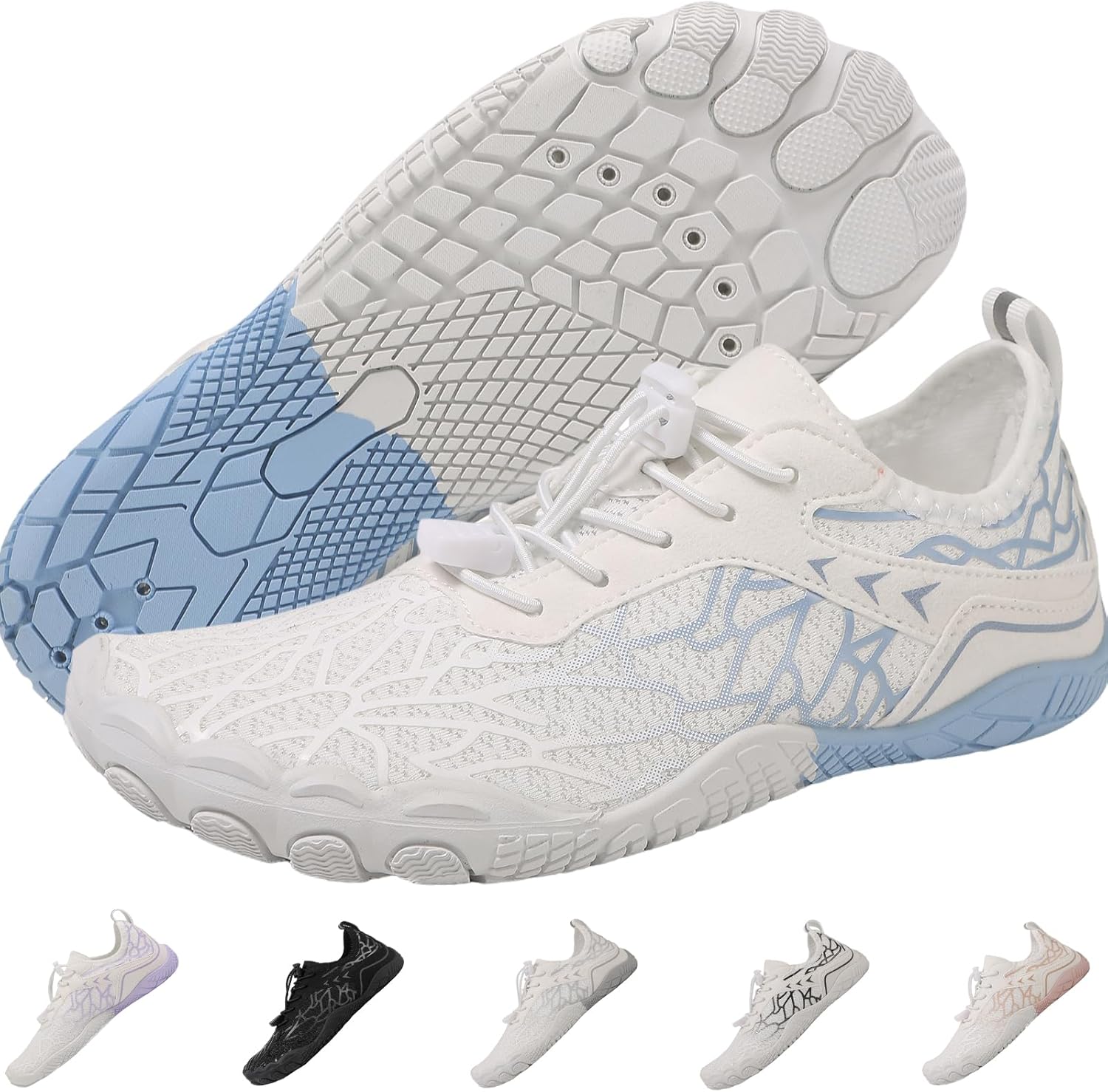 

Кроссовки для походов для женщин и мужчин, кроссовки для трейлраннинга, нескользящие дышащие походные ботинки, тренировочная обувь, водные обувь с широким носком Foehiex, белый/синий