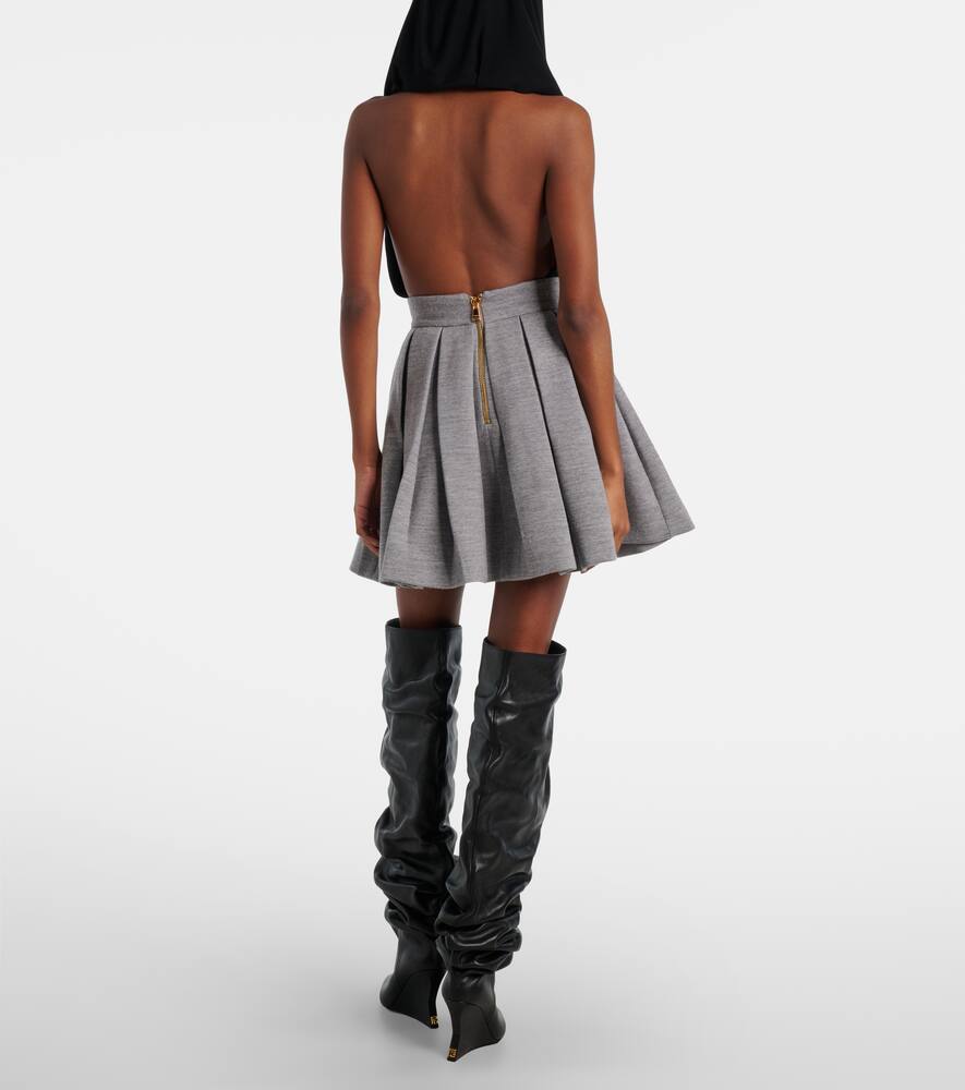 Складная мини-юбка из шерсти и хлопка Balmain, Gris Clair — фото 3