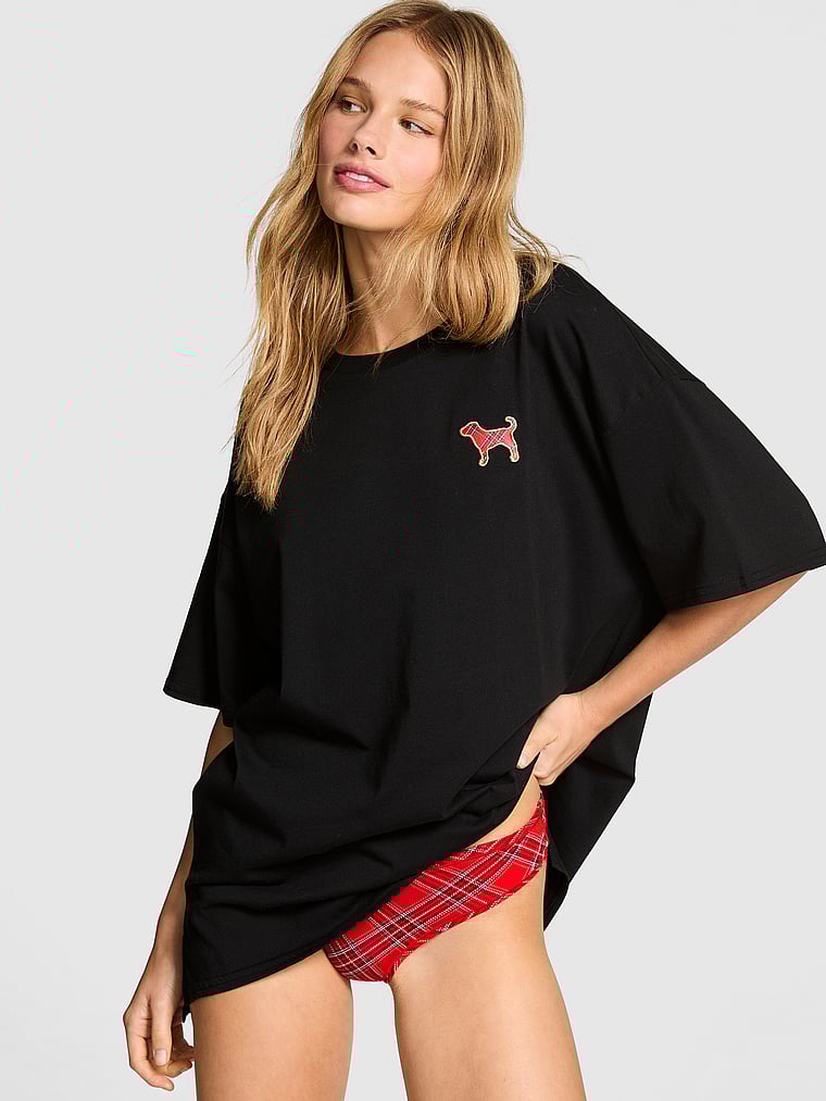 

Комплект из хлопковой футболки и трусиков с боковыми разрезами Pink, pure black