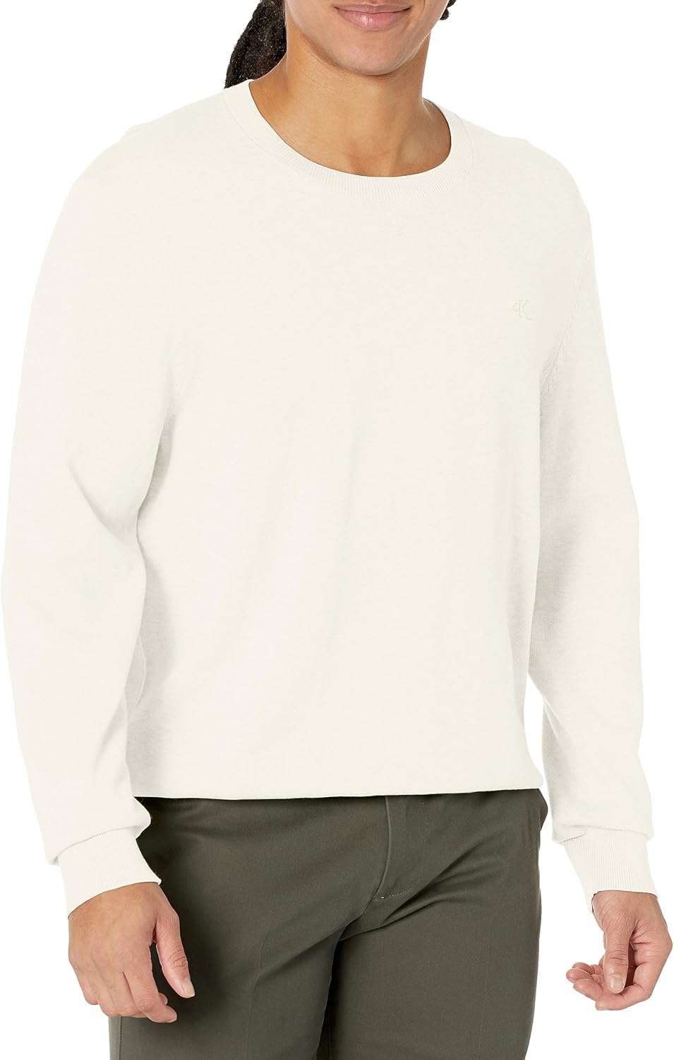 

Мужской свитер Calvin Klein из гладкого хлопка с круглым вырезом, Egret