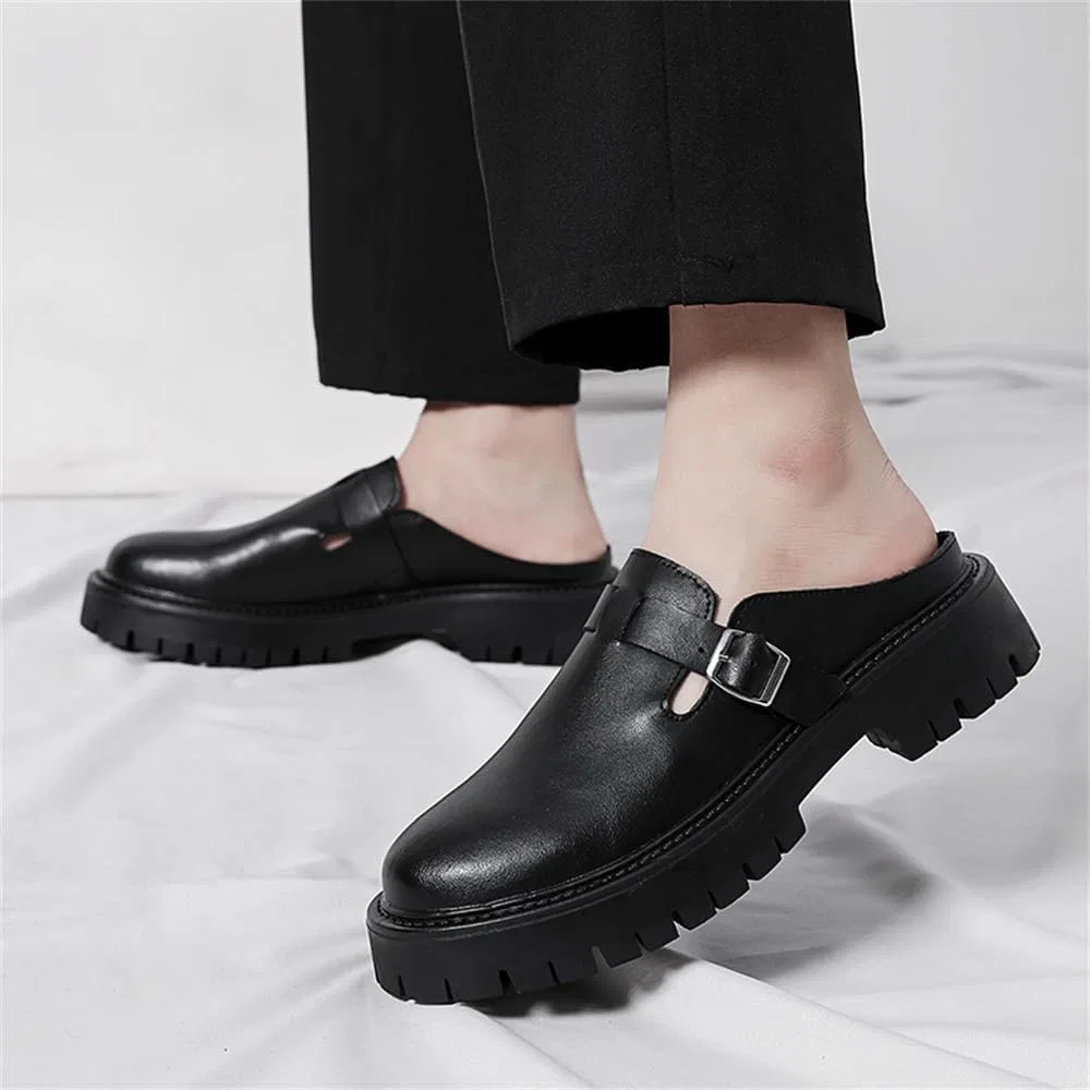 Мужские мюли из кожи на плоской подошве, Loafers & Slip-Ons, Black Abborora — фото 2