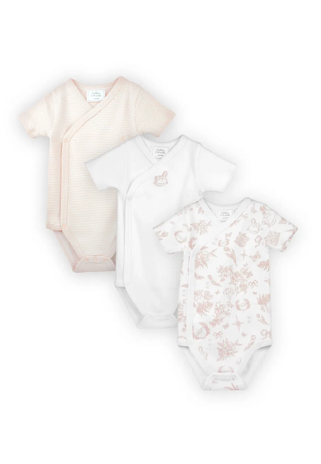 Слип-боди с коротким рукавом, 3 шт., Stellou & friends, french toile baby pink