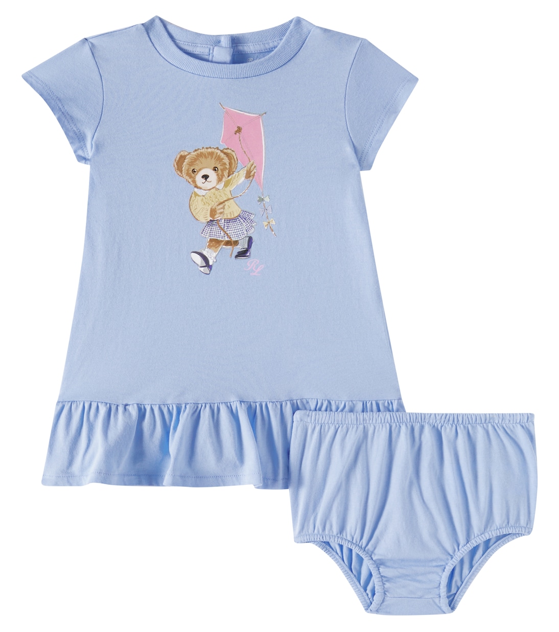 

Комплект из хлопкового платья и панталон Baby Polo Bear Polo Ralph Lauren Kids, Office Blue W Bath Pink Ringer