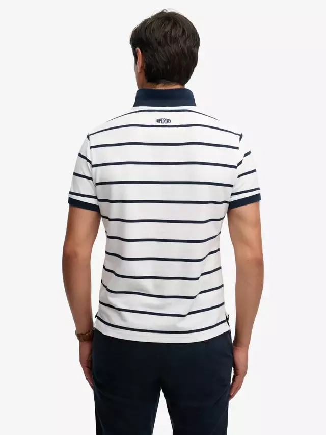 Хлопковая поло-рубашка с коротким рукавом Crest Stripe, полосатая (оптическая/темно-синяя) Superdry — фото 2