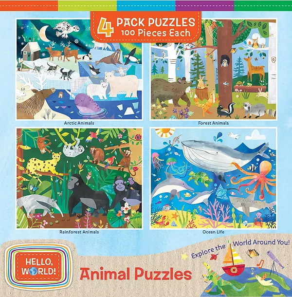 

Шедевры! Привет, мир! Набор из 4 пазлов по 100 деталей для детей Masterpieces Puzzles, multicolor
