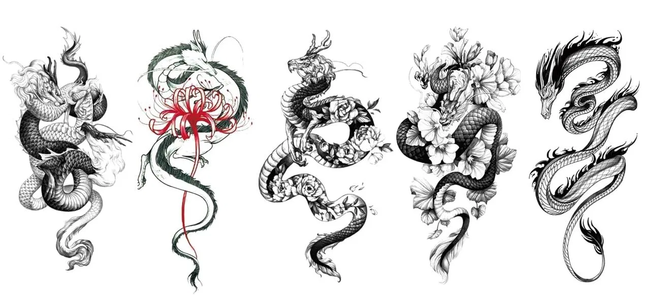 Набор временных татуировок «Дракон» (5 листов) Beyondtattoos
