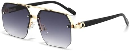 

2026 Модные женские солнцезащитные очки без оправы, прямоугольной формы, с двойной перемычкой, классический дизайн, градиентный цвет, защита от ультрафиолета UV400 MTZJH, Gold Grey