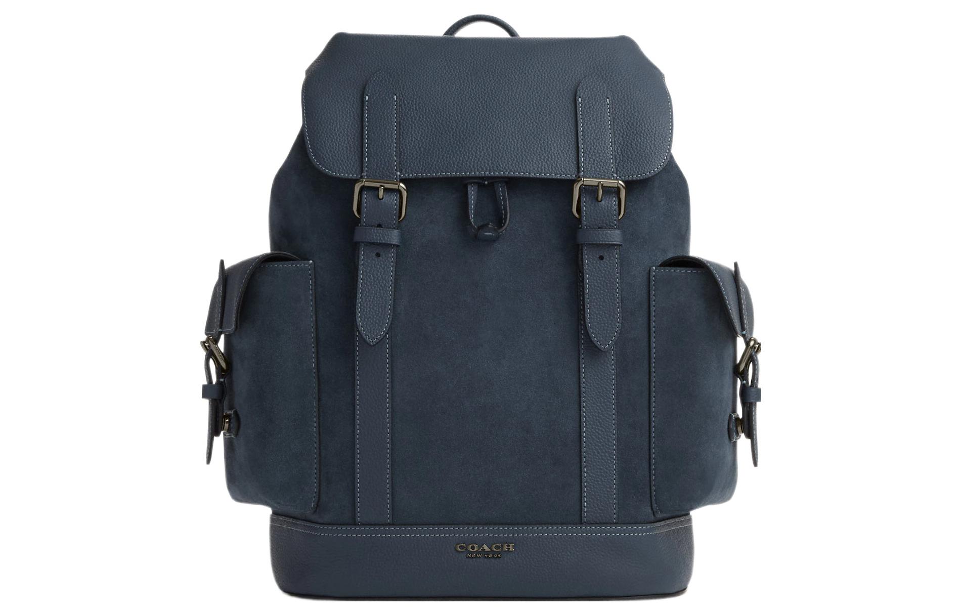 

COACH Хьюдсон большой синий рюкзак мужской из замши с кожаной спинкой