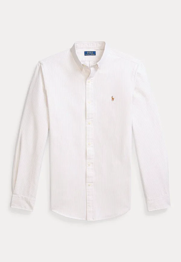 Приталенная полосатая рубашка-оксфорд Polo Ralph Lauren, Coastal Beige/White — фото 4