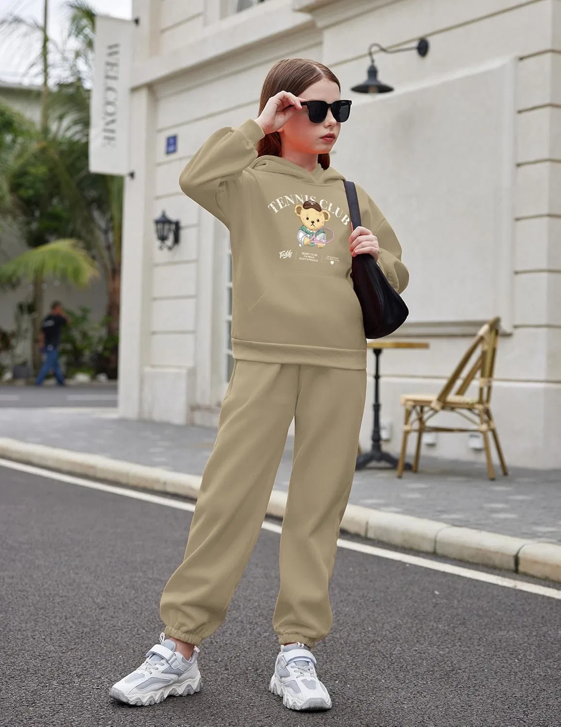 Детский спортивный костюм из двух предметов, оверсайз, Teddy Print&khaki — фото 4