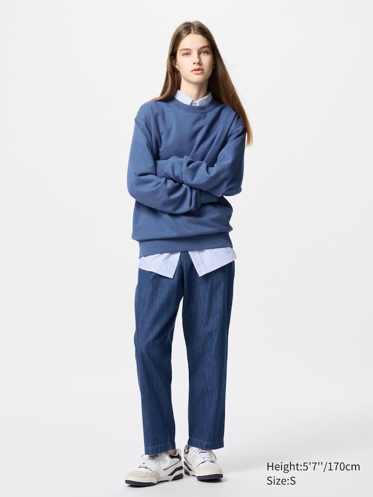 

Свободные брюки длиной до щиколотки из хлопка Uniqlo, цвет 67 синий