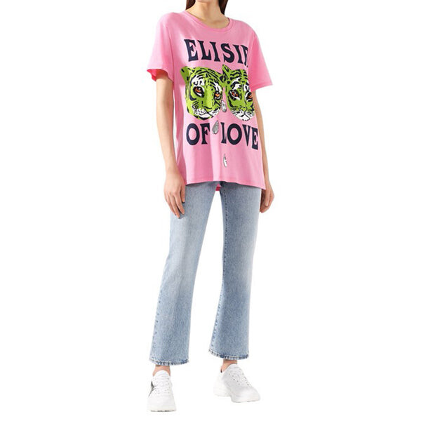 Футболка cotton tiger print short sleeve pink Gucci, розовый — фото 2